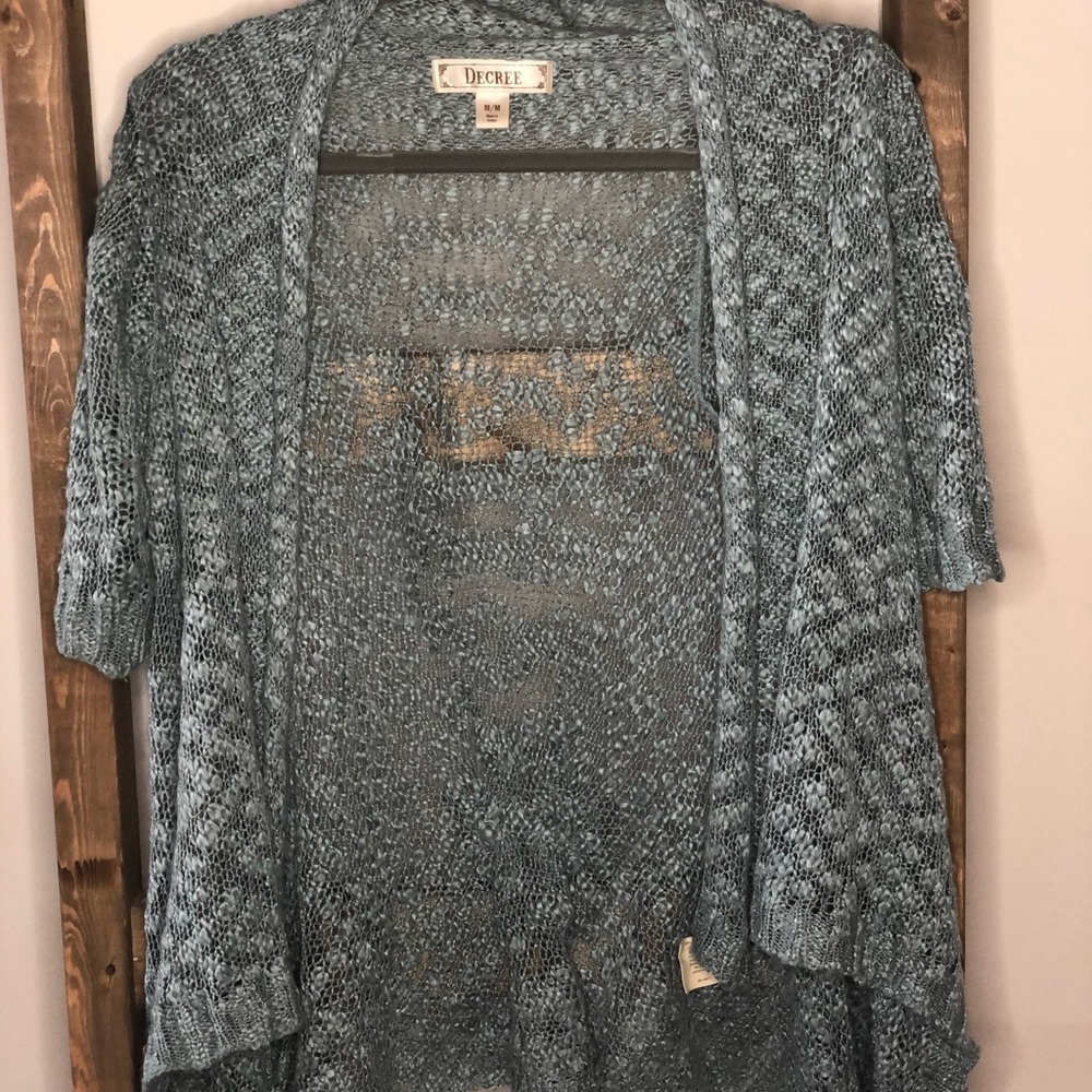 Knit steel blue colored spring cardigan